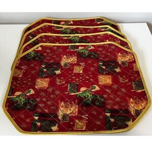 Vintage NaRAYA Christmas Holidays Red Gold Quilted Set Of 4 Placemats